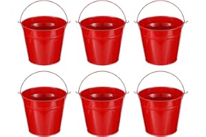 PATIKIL 15x11x13cm Pequeños Cubos de Metal con Asa, 6 Pcs Mini Cubo Galvanizado Coloridos para Pascua, Favores de Fiesta, Decoración, Rojo