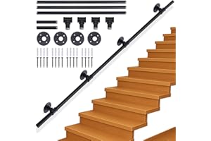 Xyxu Handrails for Stairs, 3.6M Black Banister Handrail Indoor Outdoor Hand Rails for Stairs, Non-Slip Industrial Style Grab stair Hand rails for Elderly with Wall Mounted Fittings –Smooth Welded Ends