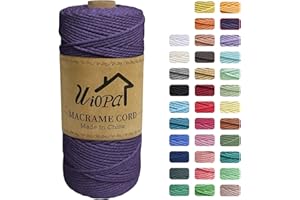 Uiopa Macrame Cord 2mm x 200m, 3-Strand Twisted Natural Cotton String, Macrame Cotton Rope Coloured String for Wall Hanging Plant Hanger Boho Home Decor Craft Projects