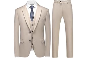 KUDMOL Costume Homme Mariage 3 Pièces Slim Fit Business à Deux Boutons Smokimg Couleur Unie Costumes Blazer Veste et Pantalon Gilet