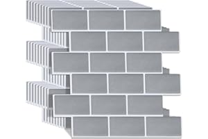 WoStick 10-Sheets Upgrade 2.5mm Thicker Kitchen Peel and Stick on Tiles | Self Adhesive Wall Tiles | Light Grey Subway Backsplash Tiles for Kitchen Home Renovation（30.5 x 30.5cm）