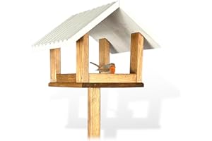 GARTENETAGE Vogelhaus mit Ständer wetterfest/massives Vogelhaus Holz mit Erdspieß/Vogelfutterhaus mit Ständer/Robustes Vogelhäuschen für Ihren Garten