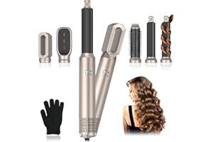 Journeyside Airstyler Set, Professioneller Warmluftbürste Set 1000W, Multifunktionaler Hairstyler mit 5 Ersatz, Lockenstab Automatisch, Glätteisen, Zum Styling, Volumisieren, Locken und Glätten