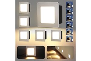 Letlit 6PACK Iluminación de Escalera 3W, Super Brillante 300lm LED Luces Empotradas 230V 3000K, 85x85mm, IP65 Luz de Escalera Para Pasillo de Pared, Níquel Cepillado