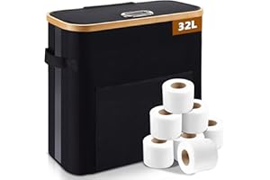 OUSFOT Cestino per Carta Igienica, 32L Porta Carta Igienica Cesto Portaoggetti con Coperchio per 12 Rotoli di Carta Igienica Organizer Bagno Nero