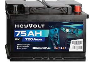 ‎BATTERIE24.DE HeyVolt Autobatterie 12V 75Ah 720A/EN Starterbatterie, absolut wartungsfrei ersetzt 68Ah 70Ah 72Ah 74Ah