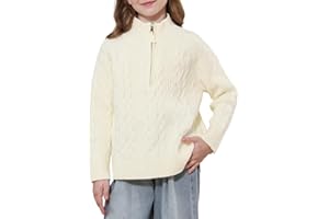 GroYolan Pull Fille Demi-Zip Col Montant Maille Torsadée Manches Longues, Pull Hiver Fille, Chaud Doux Confortable, Pull-Over Tricot, Automne-Hiver, 5-15 Ans