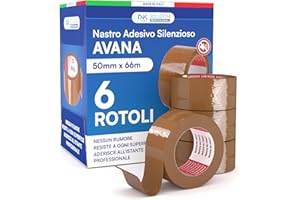 DNK TRADE Nastro Adesivo da Imballaggio Pacchi - 6 Rotoli di Nastro per Imballaggi 50mm x 66m Silenzioso Resistente all'Acqua - Colore Avana