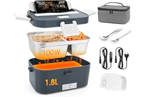 Dreamhigh® 100W Scaldavivande Elettrico Portatile 1.8L, Porta Pranzo Riscaldabile con Borsa, Forchetta e Cucchiaio, 12V/24V/220V Lunch Box Elettrico, Porta Pranzo da Ufficio e Auto