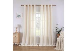 ‎CUCRAF CUCRAF Leinen Vorhänge mit Ösen 2er Set H 245 x B 140 Natur Halbtransparente Leinenvorhang Wohnzimmer Leinenoptik Voile Gardinen Leinenfarbe Schlafzimmer Stores
