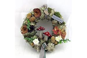 ‎SMALL-PREIS Tisch- oder Türkranz rund ø 28 cm - Kranz aus Naturmaterialien, mit Fliegenpilz - Sommer - Herbst - Winter als Willkommensgruß (Art.846)