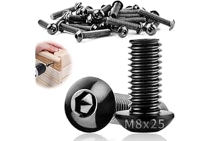 TXXATX 20 sztuk śrub z łbem soczewkowym M8 x 25 mm czarne śruby z łbem płaskim M8 304 stal szlachetna z gniazdem sześciokątnym pełny gwint śruby meblowe do projektów DIY, napraw mebli, montażu,