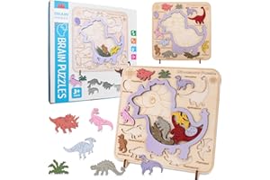 Dreamtop 3 in 1 Dinosaur Wooden Puzzle Stacking Toys, Enhance Baby Matching Cognitive Skills Montessori Toys,Toddler Early Learning Educational Toys Puzzle Gifts for 1 2 3 Year Old Boys