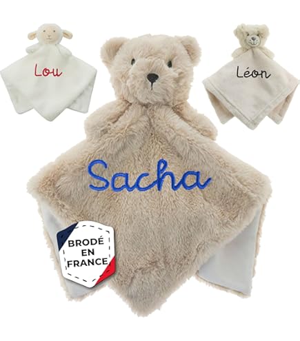 Doudou animaux personnalisé avec le prénom de bébé