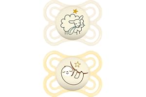 MAM Perfect Night smoczek w zestawie, świecący w ciemności, przyjazny dla żuchwy, smoczek dla niemowląt, z ekologicznych i odnawialnych materiałów, z pudełkiem na smoczek, 0-6 miesięcy, owca/leniwiec,