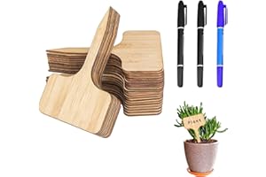 UINNOSSVC Garden Plant Markers with Marker Pen Plant Tag Wood Eco-Friendly T-Type Markers Bamboo Garden Markers Wooden Plant Labels Board Plant Markers Tags Rectangular for Plants Vegetables,30 Pcs
