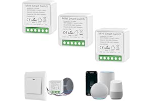 HNCY Interruptor WiFi Smart Life, 16A Relé Interruptor Inteligente Wi-Fi & Bluetooth, 2.4g Smart Light Switch Compatible con Asistente de Voz y Tuya, Smart Switch Alexa, Requiere Cable Neutro (3 piezas)
