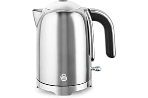 Swan SK19026SS Solace Cordless Kettle, Premium Stainless Steel with a High Gloss Finish, Fast Boil, 360-Degree Base, Removable Limescale Filter, 1.7 Litres, 3000W, Stainless Steel with Chrome Trim
