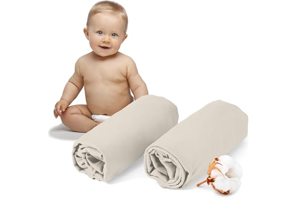 Dreamzie - Lots de 2 Draps Housse Enfant Beige - 100% Coton - Oeko Tex - Drap Housse 70x140 et Drap Housse 60x120 pour lit Bebe