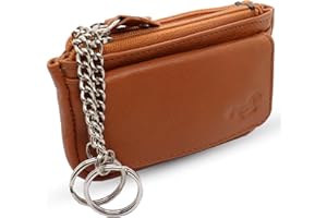 Safekeepers Schlüsseletui Leder Klein - Schlüsseltasche mit Reißverschluss Damen und Herren, Mini Schlüsselmäppchen für Autoschlüssel - Cognac Braun