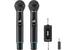 TONOR Microfono Wireless Professionale, Sistema Microfono Ricaricabile Bluetooth, Microfono Dinamico in Metallo UHF 2x25 per Karaoke, Chiesa, Canto, Matrimonio, Riunione, Mute con Clic, 328ft, TW720