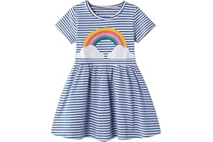 Smazero Baby Girl's Summer Dresses Short Sleeve Casual Dinosaur Horse Print Shirt Dress Little Kids Clothes Children Age 1-7 Years