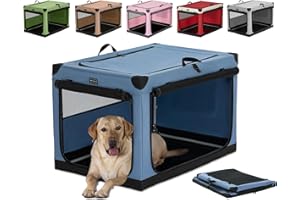 Petsfit Portable Dog Crate, Adjustable Fabric Dog Crate by Spiral Iron Pipe, Cat Cages Indoor 3 Door Design Travel Dog Crates 91 cm L x 61 cm W x 59 cm H Blue