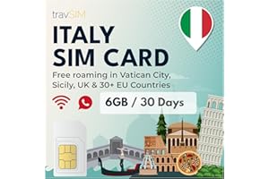 ‎TRAVSIM travSIM Karta SIM Włochy |6 GB danych/prędkość 4G / 5G |Nielimitowane połączenia |Używaj włoskiej karty SIM w Wielkiej Brytanii i ponad 30 krajach UE |Plan jest ważny przez 30 dni