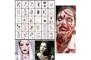 DONGSZQ 30 Hojas Tatuajes Temporales, Halloween cosplay Zombie Cicatrices Pegatinas, Props de maquillaje
