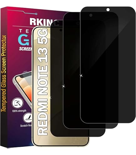 Funrae Verre Trempé Anti-Espion Pour XiaoMi Redmi Note 13 4G Avec Caméra Arrière Protecteur [2+1 Pcs], Protection Objectif Caméra Pour Tout Coque,Dureté 9H HD Glass Anti-Spy Protection D'écran