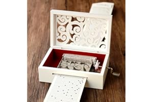 Cuzit Carillon per creare la propria canzone, con manovella, 15 strisce musicali, in legno intagliato, colore bianco