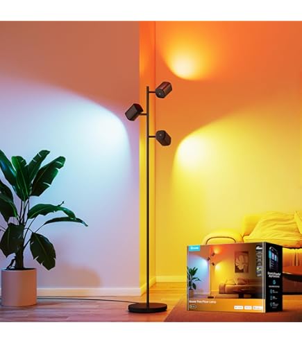 DHXCOMFOR Lámpara de pie con proyector Halo, luz LED de puesta de sol única, filtros de color reemplazables, luz de estado de ánimo, 5 cabezales, iluminación ambiental romántica, luz visual romántica
