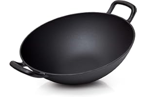 BBQ Nerd© Gusseisen Wok Ø 33,5 cm für asiatische Gerichte und mehr | Antihaftpfanne mit exzellenter Wärmeleitung | Wokpfanne für Grill Feuerstelle Herd einschl. Induktion