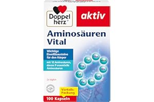 ‎DOPPELHERZ Doppelherz Aminosäuren Vital - 12 Eiweiß-Bausteine, darunter alle 9 essentiellen Aminosäuren, für Sportler und körperlich Aktive - 100 Kapseln