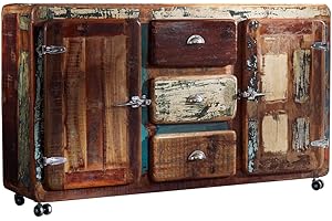 ‎MASSIVMOEBEL24.DE MASSIVMOEBEL24.DE | FREEZY massives Sideboard #07 - Mehrfarbig, lackiert | aus Altholz | 3 Schubladen - 2 Türen | 40x150x90cm | Kommode Tv-Sideboard Wohnzimmer-Schrank