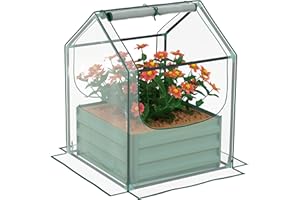 Outsunny Raised Garden Bed with Mini Greenhouse, Outdoor Metal Planter Box with Cover, for Herbs and Vegetables, Use for Patio, Garden, Balcony, Clear and Green