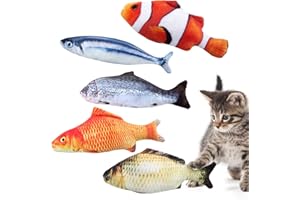 Joeyer Cataire Jouets Poisson, 5 Pièces Simulation Poissons en Peluche, 20CM Cataire Chat Jouets, Interactif Chat Oreiller Chew Morsure Bite Fournitures pour Chaton Kitty