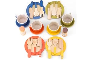 CHRI 26 sztuk drewnianych akcesoriów kuchennych dla dzieci, akcesoria kuchenne do zabawy, drewniane naczynia dla lalek