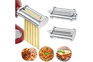 Rouleau Pâtes Accessoire de pour Laminoir pour Kitchenaid, en Acier Inoxydable, Coupe-Spaghetti, Coupe-Fettuccine pour Kitchenaid Accessoires, COOLCOOK 3 en 1 Ensemble pour Kitchenaid Accessoires