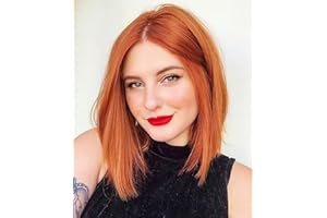 PORSMEER Orange Kurze Bob Perücke Gerade Glatt Natürliche Synthetische Haar Mode Perücke mit Mittelscheitel für Frauen Mädchen täglich oder Halloween Cosplay Party Kostüm