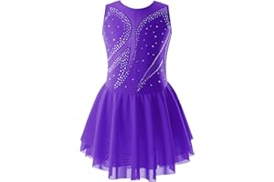 Alvivi Eiskunstlauf Kleid Mädchen Ballettkleid mit Strass Rollschuhkleid Wettbewerb Gymnastik Tanzkleid Gymnastik Turnanzug