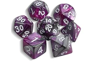 QMAY DND Dice Polyhedral Dice Set - 7 Pieces for Dungeon and Dragons MTG RPG D&D D20, D12, D10, D%, D8, D6, D4 (Purple Mixed Silver)