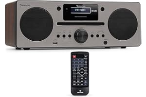 Auna Radio Portatil Pequeña Dab con CD de 15W, FM/Dab/Dab+ Radio con Bluetooth, Altavoz Estéreo AUX, Pantalla LCD y Mando, Transistores Radio Digital con Alarma, MP3 y USB, Batería Recargable