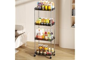 BSTHOK Regulowany wąski wózek do przechowywania, 4-poziomowy (szerokość 14-20 cm), wózek narzędziowy, mobilny organizer, półka, do łazienki, kuchni, małych przestrzeni, pralni i komody