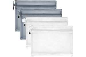 Skycase Carpeta para documentos A4, 4 unidades, con cremallera, bolsillo de malla con cremallera, bolsillo transparente para archivos, carpetas para documentos A4, doble capa, 2 colores