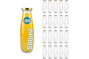 Espirito Rebelde Lot de 24 Bouteilles en Verre Vides de 500 ml avec Couvercle | Bouteilles en Verre pour Jus, Lait, Barbecue, Sauces | Idéales pour Pique-niques, Mariages et Fêtes