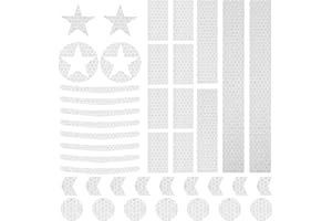 Prasacco 42Pcs Reflective Stickers, Helmet & Bicycle Safety Tape, Night Visibility Reflectors Bike Reflective Tape Car Reflector Sticker for Motorcycle, Scooter, Driveway, 8 Shapes