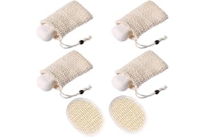 SIKAMARU 4 Seifensäckchen Baumwoll- und Leinenseifensäckchen Sisalseifensäckchen Naturseifensäckchen mit 2 Badetabletten, geeignet für Seifenreste und Seife All-in-One-Festseife