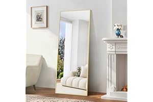 BONEWEI Full Length Mirror, 165x60cm Standing Mirrors, Rectangular Floor Mirror Gold Aluminum Frame, Large Full Body Mirror Standing Hanging or Leaning Against Wall for Bedroom Livingroom Dressingroom