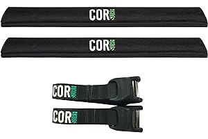 COR Surf Aero Podkładki do bagażników dachowych i wysokiej jakości paski mocujące z klamrą krzywkową, z ochronnym silikonem, do surfowania, SUP, kajaków i kajaków, uniwersalne (czarne, 71 cm)